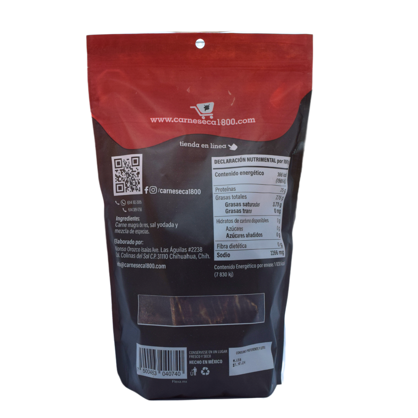 Carne seca 1800 - 500gr reverso